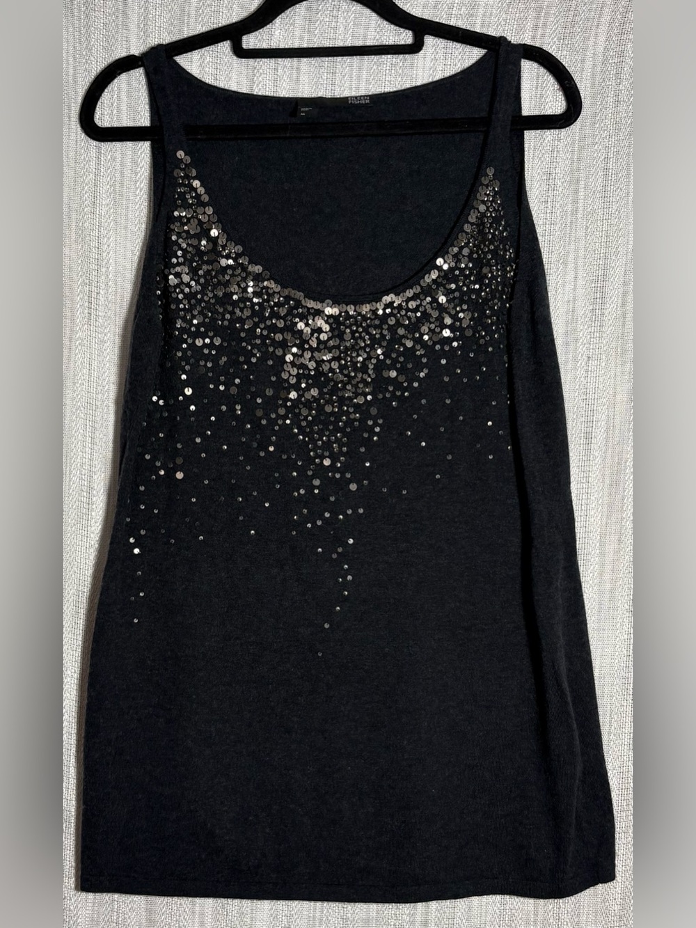Eileen Fisher Black Sequin Scoop Neck Tank cotton and cashmere